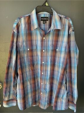Men's Blue and Brown Plaid Button-Down Shirt
